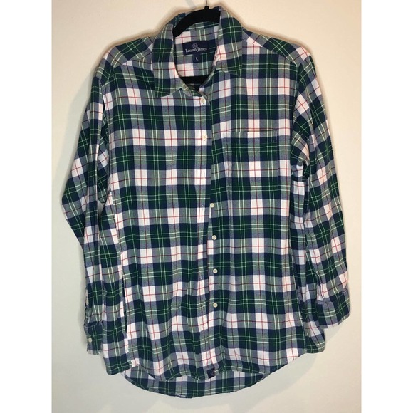 Lauren James Tops - Lauren James Green White Plaid long sleeve Holiday Button Up Large